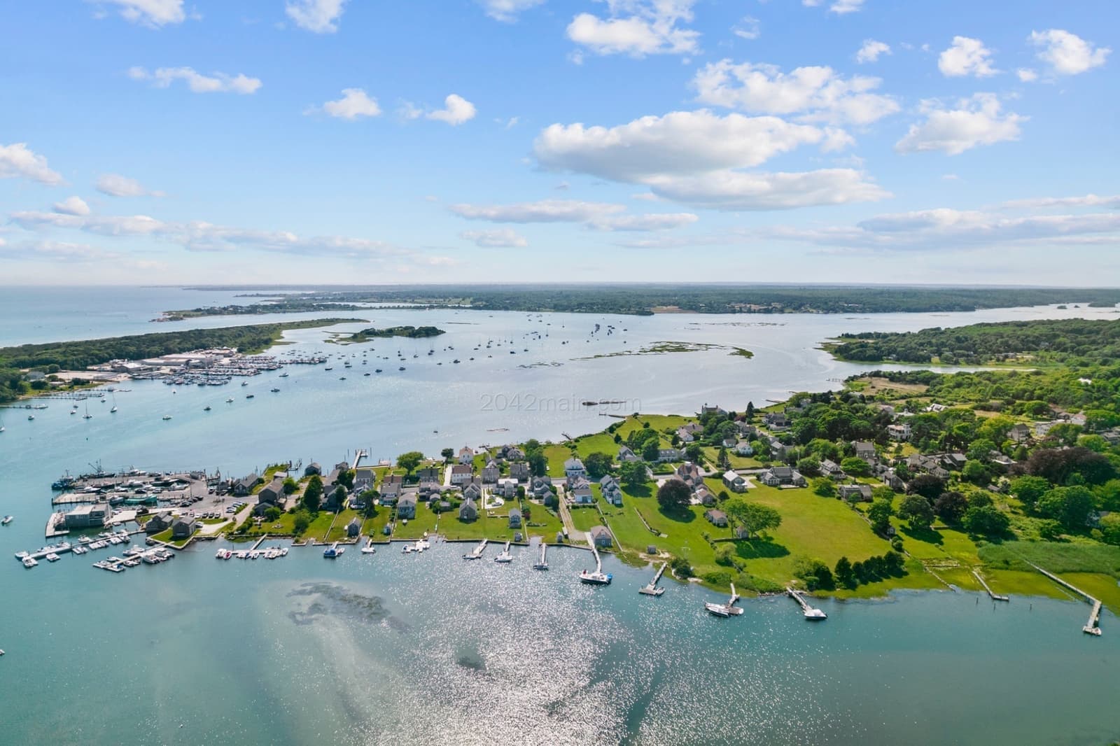 Aerial view of Westport Point harbor, where families have settled since 1699