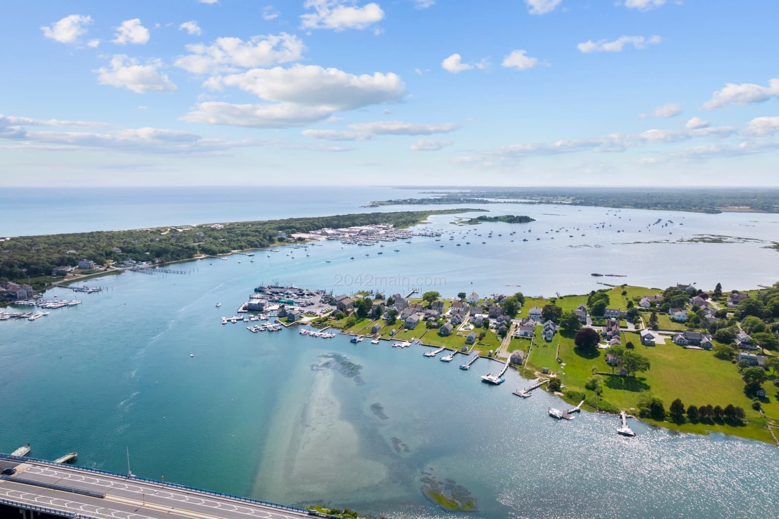 Wide angle showing the bridge, the Point, and open water beyond