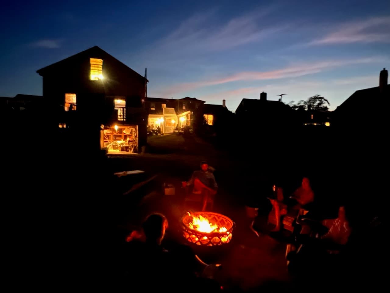 Fire pit at sunset, Westport Point, Westport MA