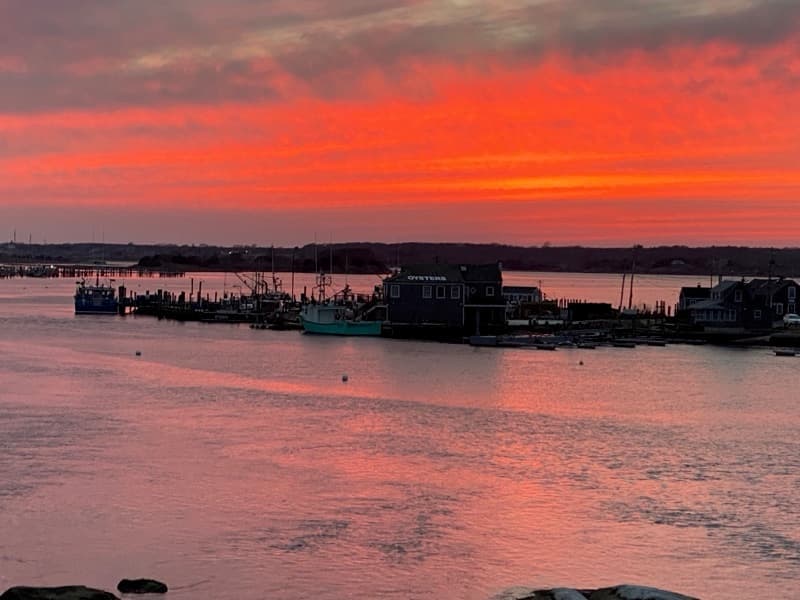 Sunset over Westport Point harbor from 2042 Main Road