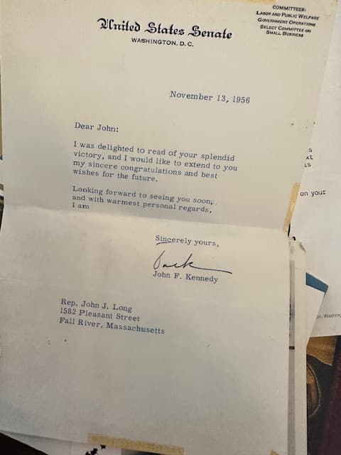 Letter from Senator John F. Kennedy, 1956, signed Jack
