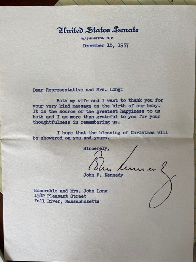 Letter from Senator Kennedy on Senate letterhead