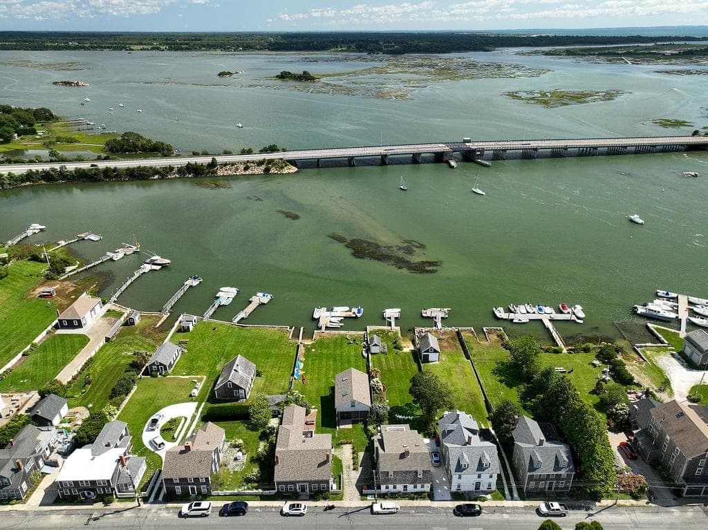 Aerial view of the bridge and East Beach, Westport