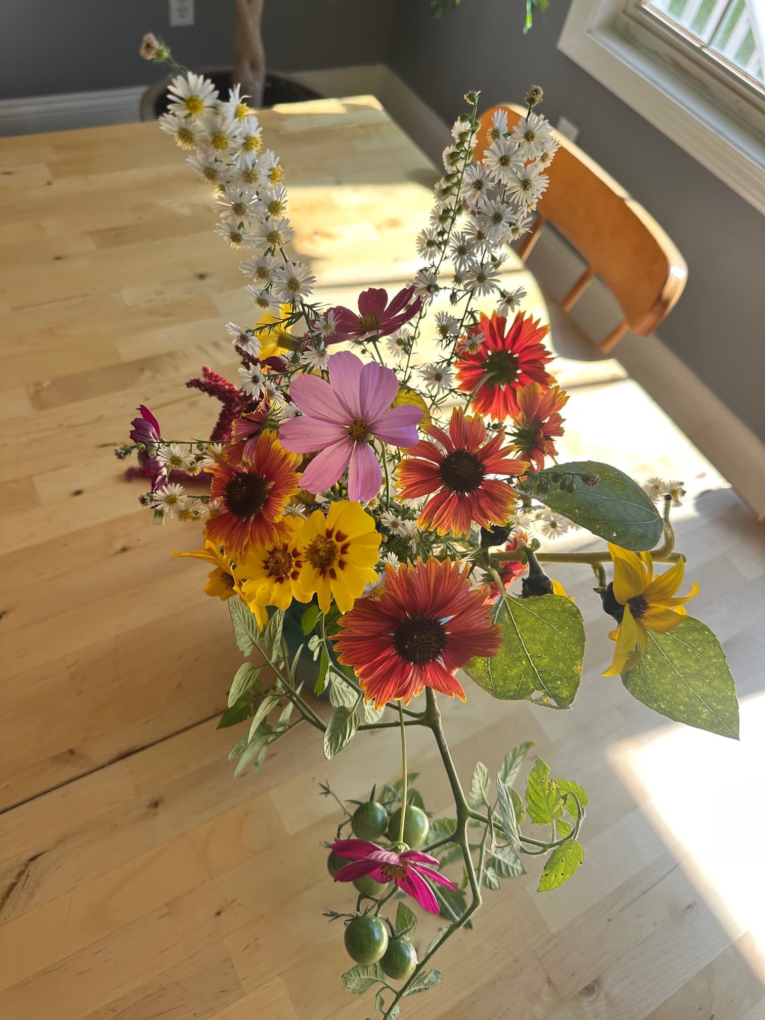 Farm stand wildflowers on the kitchen table